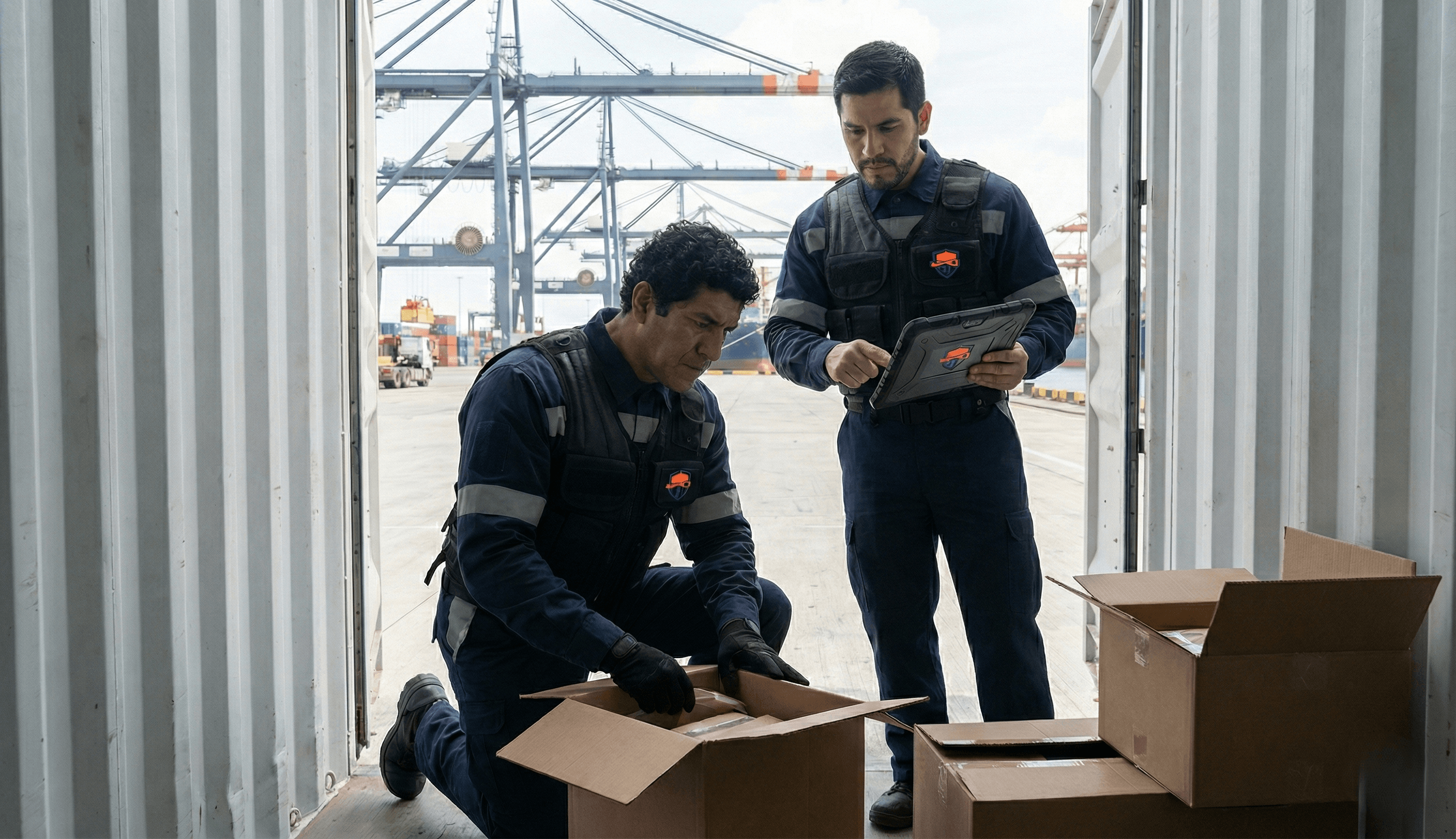 Agente de seguridad revisando un inventario o checklist